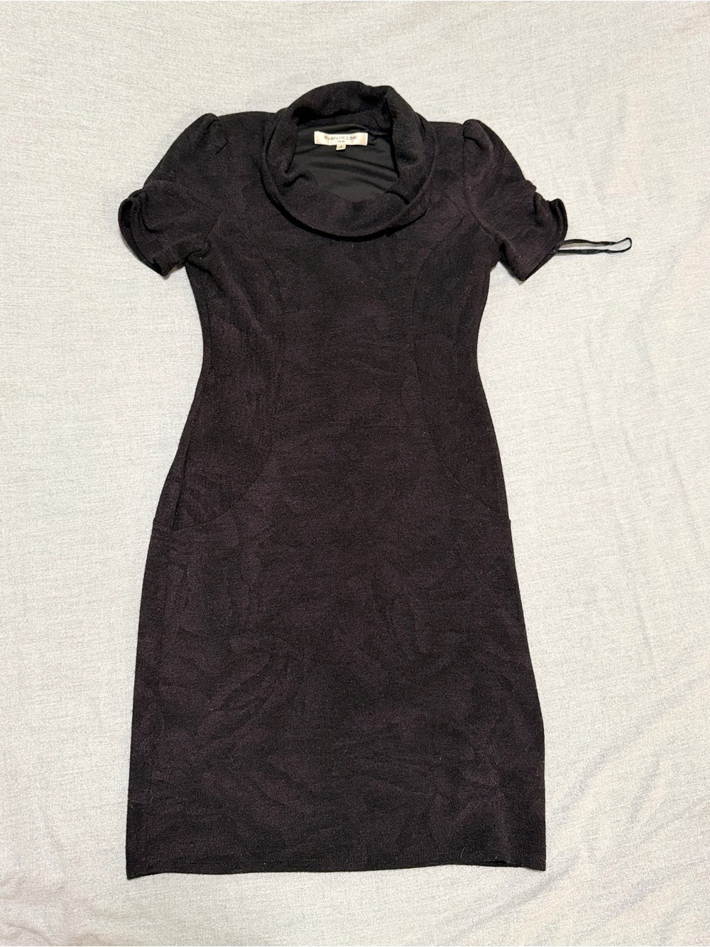 Evan Picone Black Cowl-Neck Midi Dress with Puff Sleeves